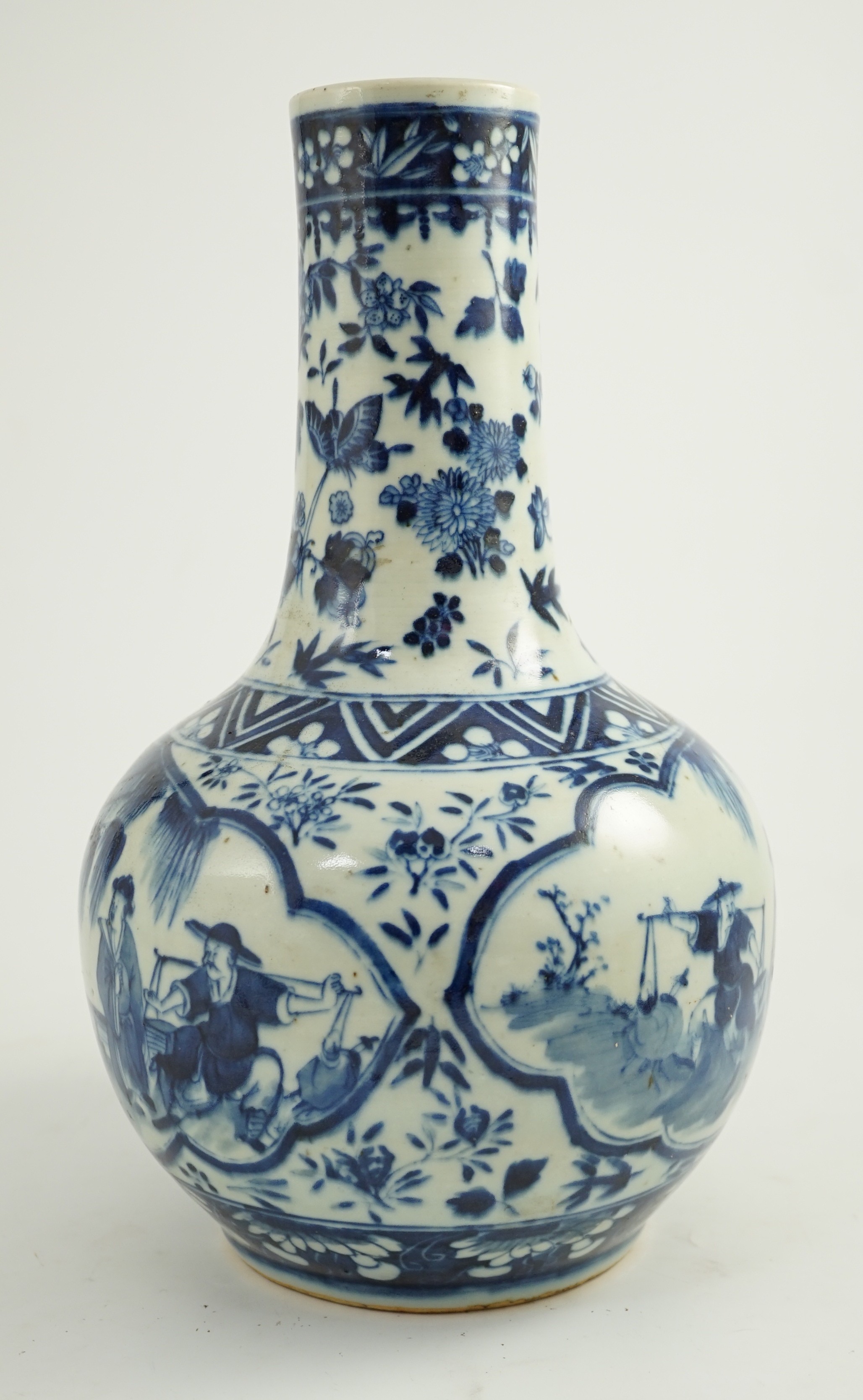 A Chinese blue and white bottle vase, 19th century, 35cm high